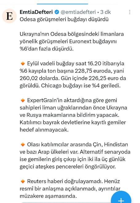 LawofTrade_'s tweet photo. Buğday fiyatlarında geri çekilme oldu bugün,hissede gerçekleşen düşün bundan kaynaklanıyor.Ben kısa sürede bu krizin çözüleceğini düşünmüyorum. Gelişmeleri izleyelim. #uluun https://t.co/hzvWrv1BlG