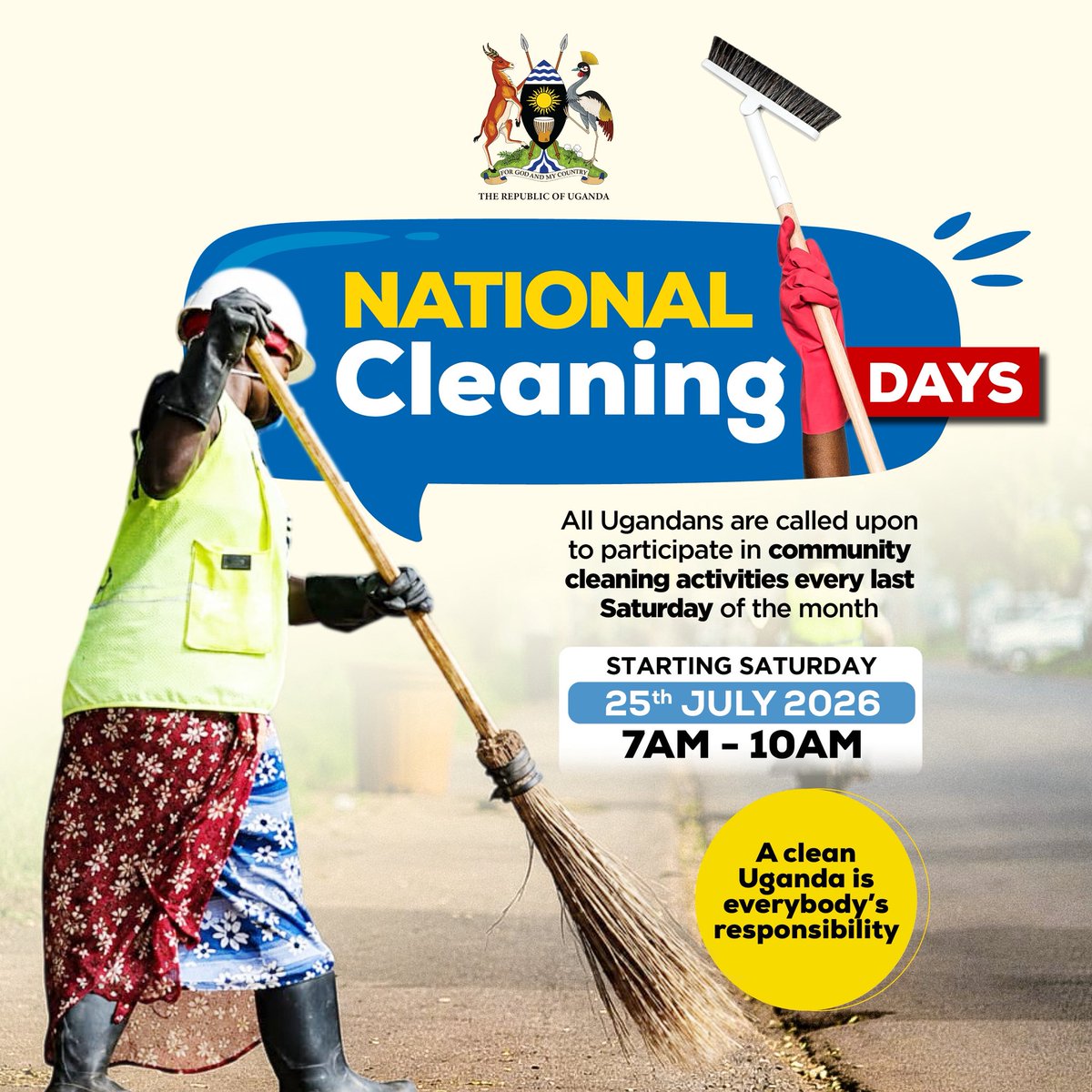GNTV__official's tweet photo. The inaugural National Cleaning Day will take place on Sat. July 25, 2026, and subsequent exercises will occur on the last Saturday of every month. The cleaning activities are scheduled from 7:00 a.m. to 10:00 a.m.
#gntv https://t.co/TzOVx0qxyO