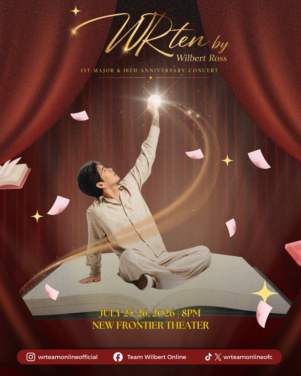 WRTeamOnlineOFC's tweet photo. [✍️]

D-DAY IS FINALLY HERE! 

Today, we celebrate the music, the memories, and the incredible journey of Wilbert Ross! ✨

To everyone attending, let's fill the venue with our loudest cheers, heartfelt sing-alongs, and endless love and support for Wilbert. 🫶

Travel safely, double-check your tickets, prepare your concert fits, and don't forget your banners. Most importantly, enjoy every moment. We're about to make this concert one for the books! 

📍 JULY 25-26, 2026 | 8PM
📆 NEW FRONTIER THEATER

@itswilbertross 
#WilbertRoss #WrtenByWilbertRoss