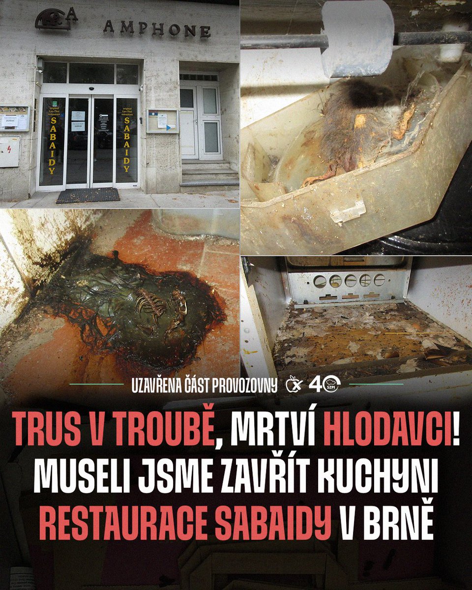 NaPranyri's tweet photo. 🆘 Mrtví hlodavci, trus v troubě i znečištěné podlahy! Uzavřeli jsme kuchyni brněnské restauraci Sabaidy

➡️ Více informací o kontrole včetně kompletní fotodokumentace: https://t.co/hZSGAC7kXl

#napranyri #potravinynapranyri #potraviny #restaurace #brno https://t.co/zRqRQO5Gkh