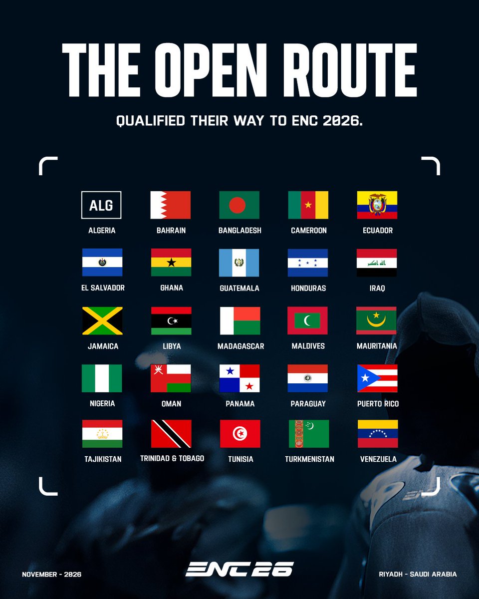 ENC_EN's tweet photo. No invitations. Every place earned.

Around 25 countries &amp; territories have made their nations proud already by securing their slots the hard way - purely through the broad qualification system.

How far can these teams and players go at ENC26 against the global rivals? https://t.co/ZOqp11NquQ