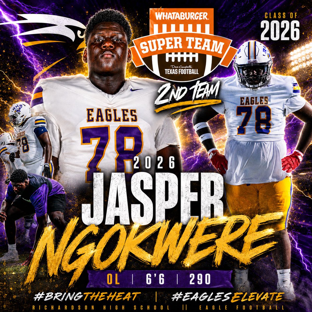 Richardson1FB's tweet photo. Built different. Earned, not given.

Congratulations to 2026 OL Jasper Ngokwere on being named Dave Campbell’s Whataburger Super Team 2nd Team. Your work continues to put Richardson Football on the map.

The best is still ahead.

#BringTheHeat #EaglesElevate https://t.co/mzWwDmwCbw