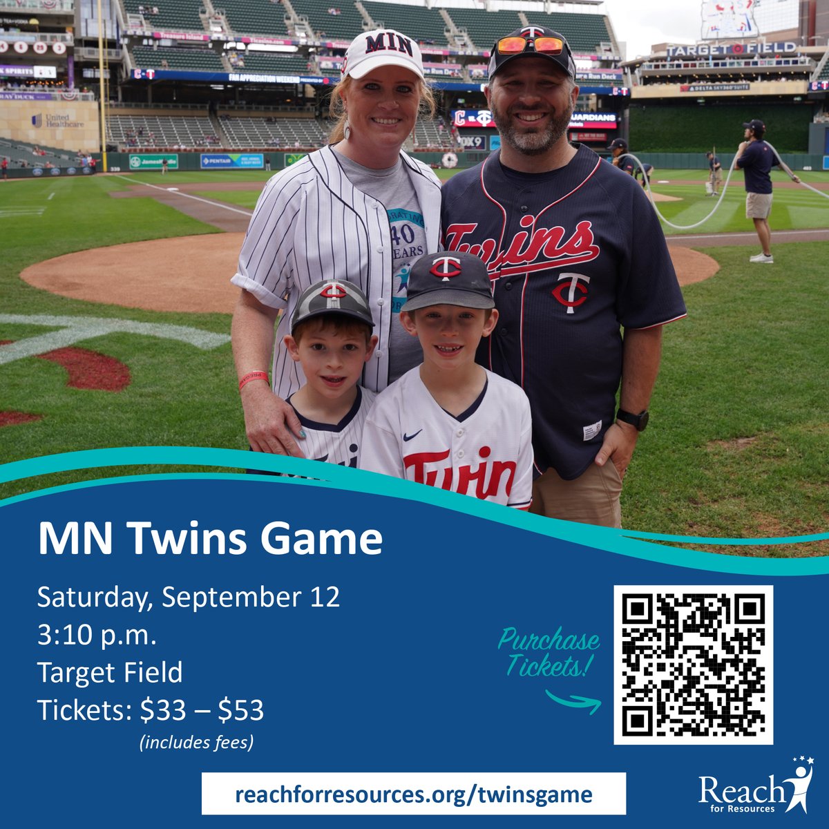 Reach4Resources's tweet photo. 🚨 LAST CALL FOR TICKETS! 🚨
Want to join Reach for Resources at the Twins Game on September 12? Tickets must be purchased by August 23 at 11:59 p.m. CST. Once sales close, no additional tickets will be available through our group outing.
Purchase tickets: https://t.co/pTsz0ajJVy https://t.co/ZAnNO8Rml9
