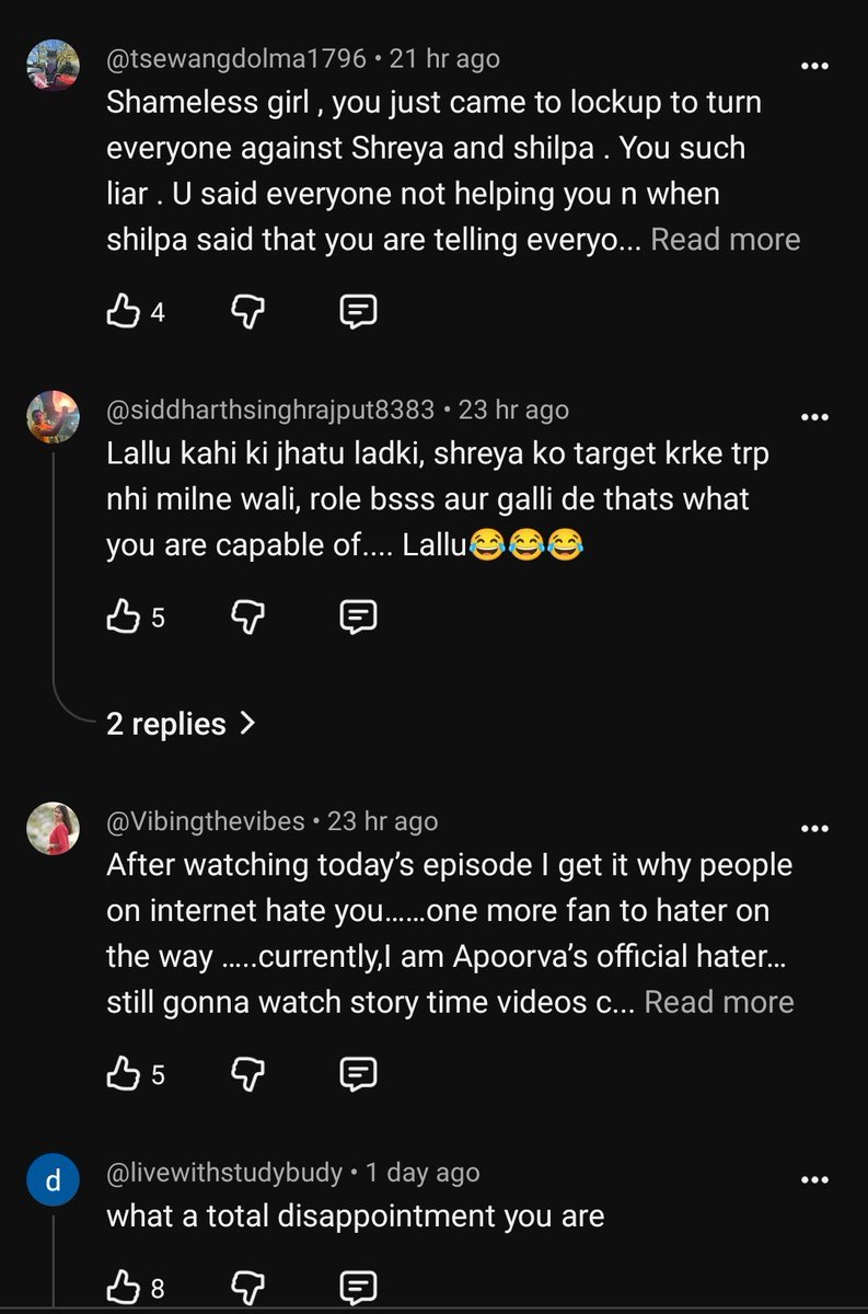 aliascinema's tweet photo. Shreya's aura is unmatched. Even on Apoorva's YouTube channel, she's receiving massive hate and backlash. She came into Lock Upp 2 hoping to be the diva,and the main character but instead got the titles of "Chapri Kid," "Professional Word Twister."
#lockupp2 #shreyakalra https://t.co/RRIIny2kQ8