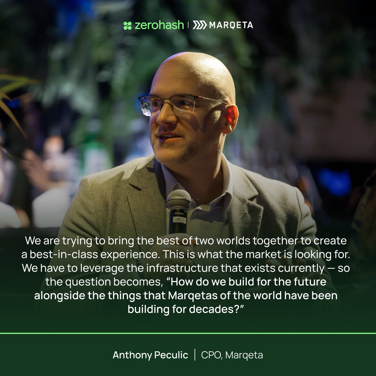 zerohashx's tweet photo. Our Founder &amp; CEO @e_woodford joined @Marqeta CPO Anthony Peculic and Burling Bank CEO Michael Busch at Chicago Builds: Future of Money during TechChicago Week to discuss building the fiat to stablecoin bridge, following our recently announced partnership with Marqeta. https://t.co/O3KqzzsgMt