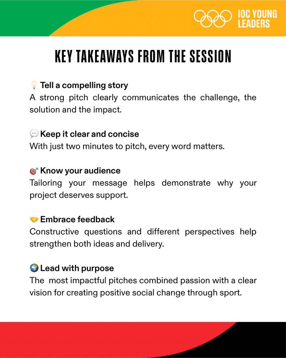iocyoungleaders's tweet photo. 🎤 IOC Young Leaders recently presented their social impact projects to a panel of IOC experts 🚀💬🌍

🏆 Our winning pitches:

🇮🇳 Pragnya Mohan, Founder of Ek Beti Ek Cycle

🇪🇬 Sara Moamen Ahmad, Founder of Alhalimun

👏 Congratulations to all!

#LeadershipDevelopment https://t.co/jDnQHckWcf