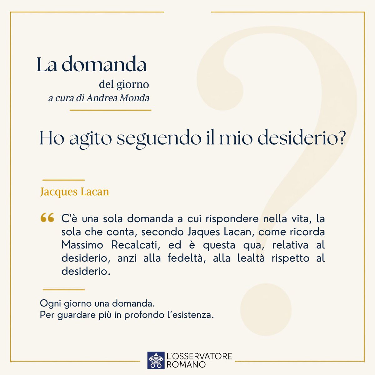 oss_romano's tweet photo. La domanda del giorno
«Ho agito seguendo il mio desiderio?»
di @monda66 
https://t.co/zOzICQOw2u https://t.co/hzELjer2H4