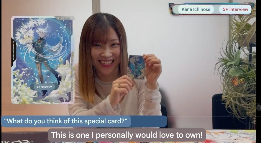 pjjeon1221's tweet photo. Look at Ichikana smiling while holding a Miorine card saying she wants to get it 💕💕💕💕💕 https://t.co/nQpfvnbNKq
