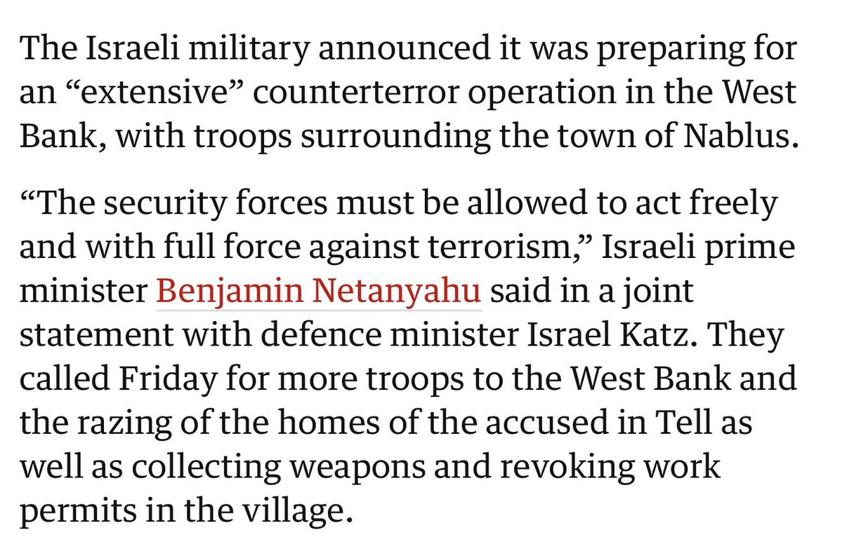 Villgecrazylady's tweet photo. Approximately 20 Jewish Israelis raided this Palestinian town at 8:30 this morning and provoked a clash with the residents. 

When the Israelis started getting their asses kicked they called in the IDF who murdered 4 Palestinians in cold blood so they could rescue the invading Jews.

And bc one of those invading Jews was killed in the attack THEY provoked, Netanyahu and his psychotic ministers are now calling for the IDF to conduct extensive counterattacks and to raze the houses of every Palestinian “terrorist” involved. 

See how that works? Jews invade a West Bank town and terrorize the Palestinian population and the worst they are labeled is hoodlums. And MAYBE they’ll be given a slap on the wrist, perhaps house arrest for a weekend, depending on how badly their attack makes Israel look in the world press. 

But if Palestinians fight back against these violent Jewish extremists, they are either murdered by the IDF or branded as terrorists by the Israeli government who will then destroy their homes and leave their entire family homeless. 

Every human being has a God given right to use force to defend themselves, their families and their homes. Men who claim that exercising this right makes one a “terrorist” are the enemy of liberty. They are wicked tyrants who should be treated accordingly.