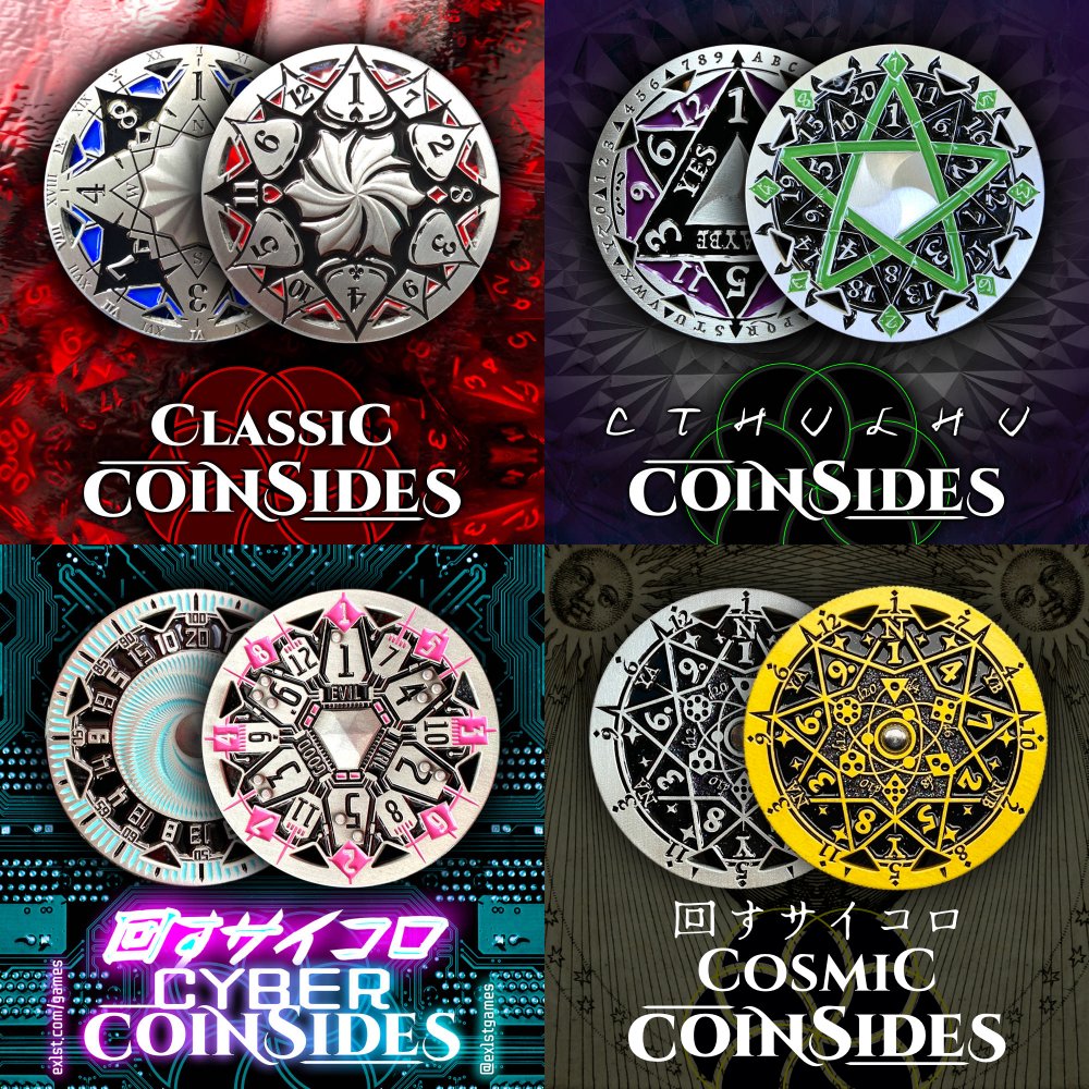 ex1stgames's tweet photo. 11月のTRPGサミットには参加できませんが、出展予定の方で CoinSides（回すサイコロ） をブースで販売していただける方を探しています。

事前注文での出展者価格をご用意しています。ご興味がありましたら、お気軽にDMください。よろしくお願いいたします！

🎲12面振りましょう：７ https://t.co/mAsqx00Bo4