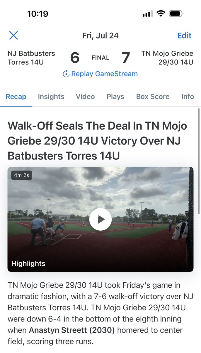 AnastynStreett's tweet photo. Walked it off for my team 💪🏼 3 run shot in the 8th inning down 6-4! @mojogriebe @Mojo_Carolinas @Jake__Hyatt @stevie_grice @LineDsoftball @PrepSoftball @SoftbalAmerica @SBRRetweets @KaylaLombardo11 @AkiemBailum @ExtraInningSB @TnMojoFastpitch https://t.co/14Gd0FwPm3