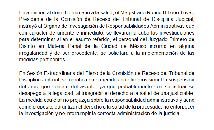 RompevientoTV's tweet photo. Tribunal de Disciplina Judicial @SCJN suspende a Juez Carlos Alberto Rico Mondragón, juez del Juzgado Primero de Distrito en Materia Penal en Ciudad de México, por transgredir derechos humanos de #BrendaQuevedo.