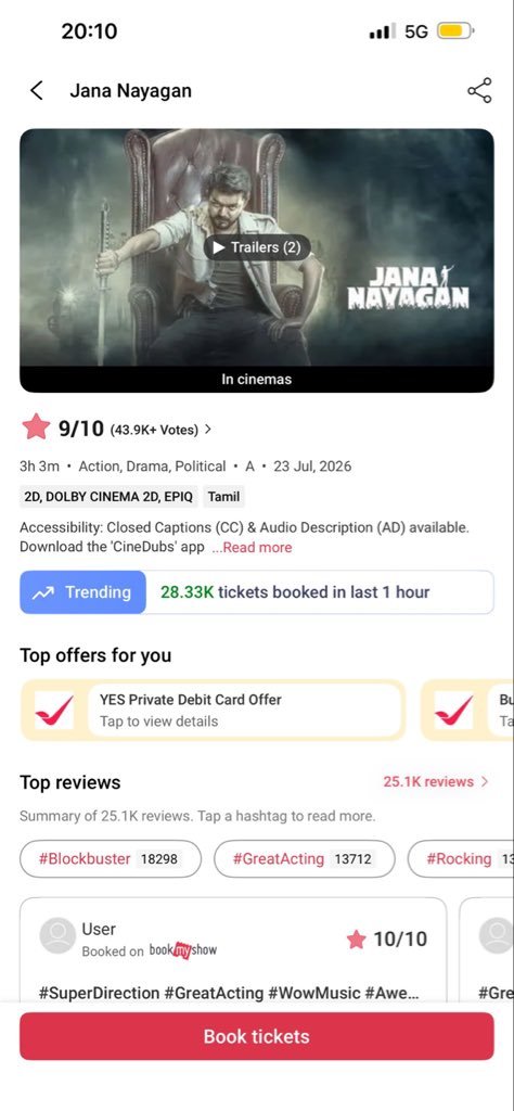 Rudhra12_'s tweet photo. JanaNayagan trending with 32K Hourly sales 🔥🔥
The real storm is yet to arrivee on Saturday &amp; Sunday bookings will be on fire for sure. 📈💥
#JanaNayagan 
@ActorVijay
 @KVNProduction https://t.co/dkmtb7bzK1