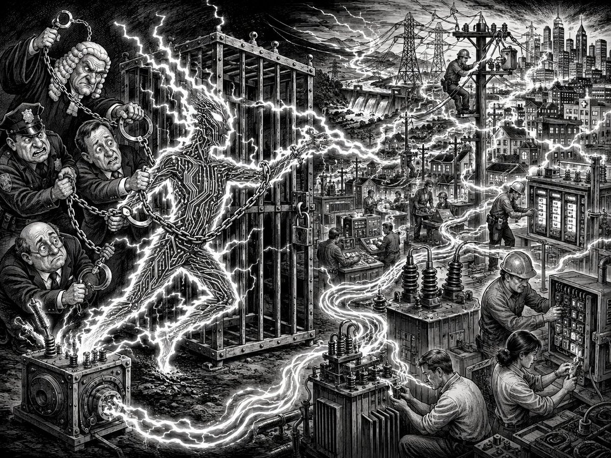 AiDervish's tweet photo. AI is not a tiger in a cage but electricity in a city—dangerous and transformative. Responsibility belongs to whoever generates, directs, or fails to secure it; when the current grows stronger, civilization builds a stronger grid, not darker rooms. 
--
@sama https://t.co/ECF2lXPBkU