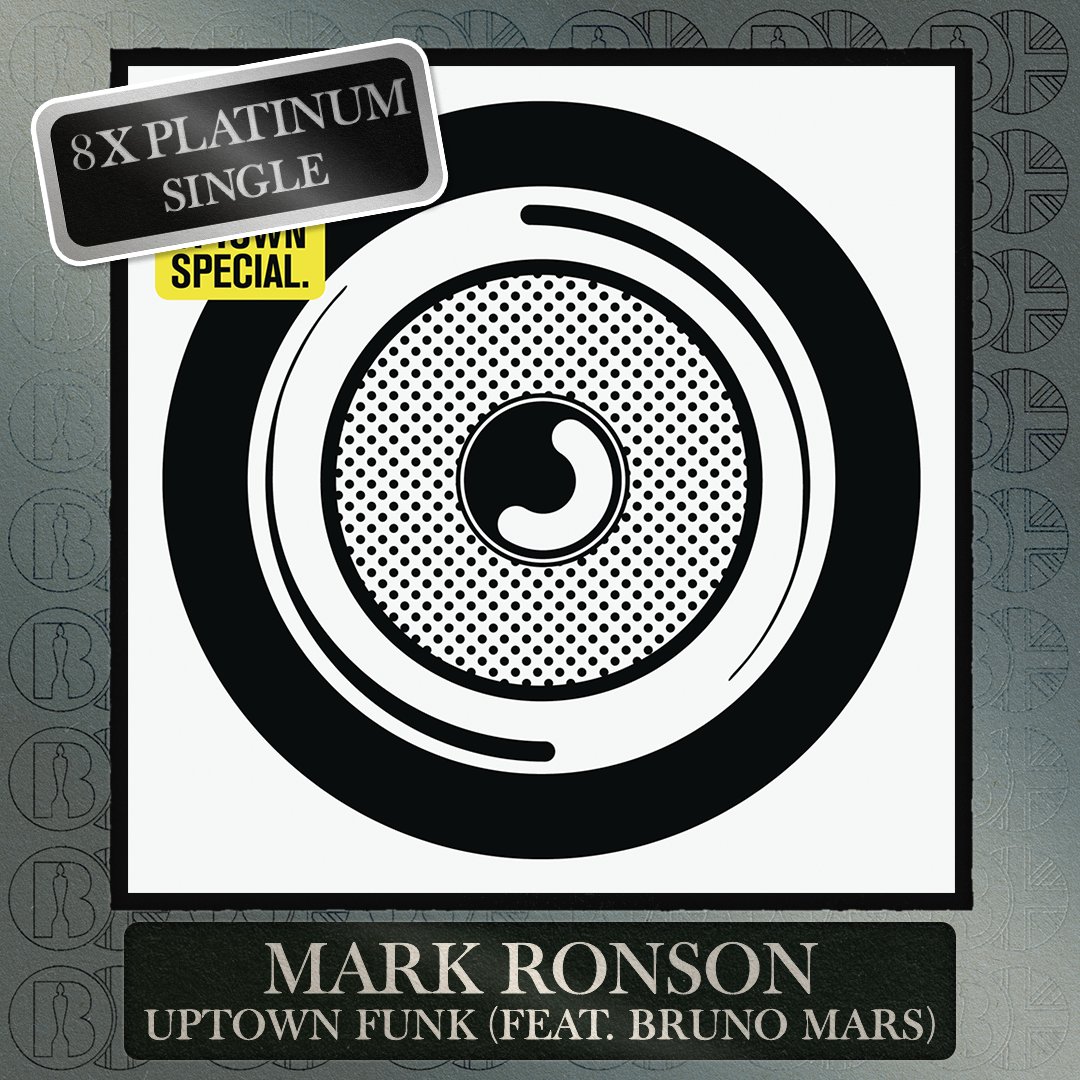 BRITs's tweet photo. ‘Uptown Funk (feat. @BrunoMars)’, the single by @MarkRonson, is now #BRITcertified 8x Platinum. https://t.co/ApYXnK2KrF
