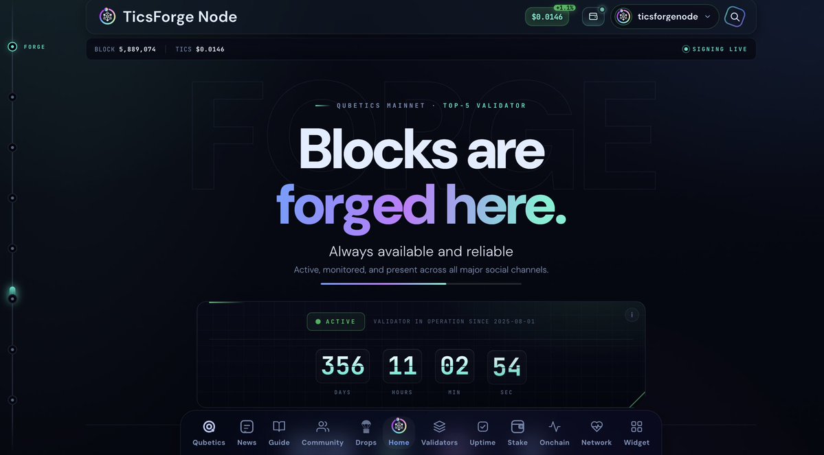forge_node's tweet photo. 🚀 TicsForge Node gets a new look and an improved user experience!

Hello everyone 👋

Today the website experienced some slowdowns due to the major updates we were implementing. We have been working hard to bring a new version of TicsForge Node, more modern, faster, and above all, more complete.

We completely redesigned the Home Page, improved mobile navigation, and introduced an adaptive mobile menu that automatically adjusts to different screen sizes.

📱 The mobile version can now recognize the device hardware and automatically optimize graphic effects by increasing or reducing animations based on smartphone capabilities, ensuring the best possible experience for every user.

✨ Some of the main new features:

• New dynamic and adaptive header
• Integrated login system with personal profiles
• Personalized menu for each user
• Completely redesigned Wallet page
• Smoother and more optimized navigation
• Improved community messages and communication system
• Notification center with push notifications
• Android and iPhone widgets to easily monitor personal rewards

One of the most important innovations is our integrated community system: we are among the first to offer an environment where users can create a personal profile, choose a username and password, and access their account from any browser without needing to connect their wallet every time.

This also allows us to automate some features, such as the claiming of community rewards, thanks to the integrated authentication system.

⚙️ We have also implemented an advanced auto-compounding system with a bot that operates offline and communicates only the required commands through a private and highly secured web page.

Security remains one of our top priorities:

SSH access disabled
Protected infrastructure
Private communication through dedicated systems
Extensive testing before release

The fees generated by the auto-compounding system are always covered by TicsForge Node, with no additional costs for users.

These are only some of the updates introduced… there are many more new features, and we are sure we have forgotten to mention something 😁

Thank you to everyone who continues to support the project, delegate to our validator, and believe in the growth of @Qubetics.

🚀 We continue to build, improve, and innovate.