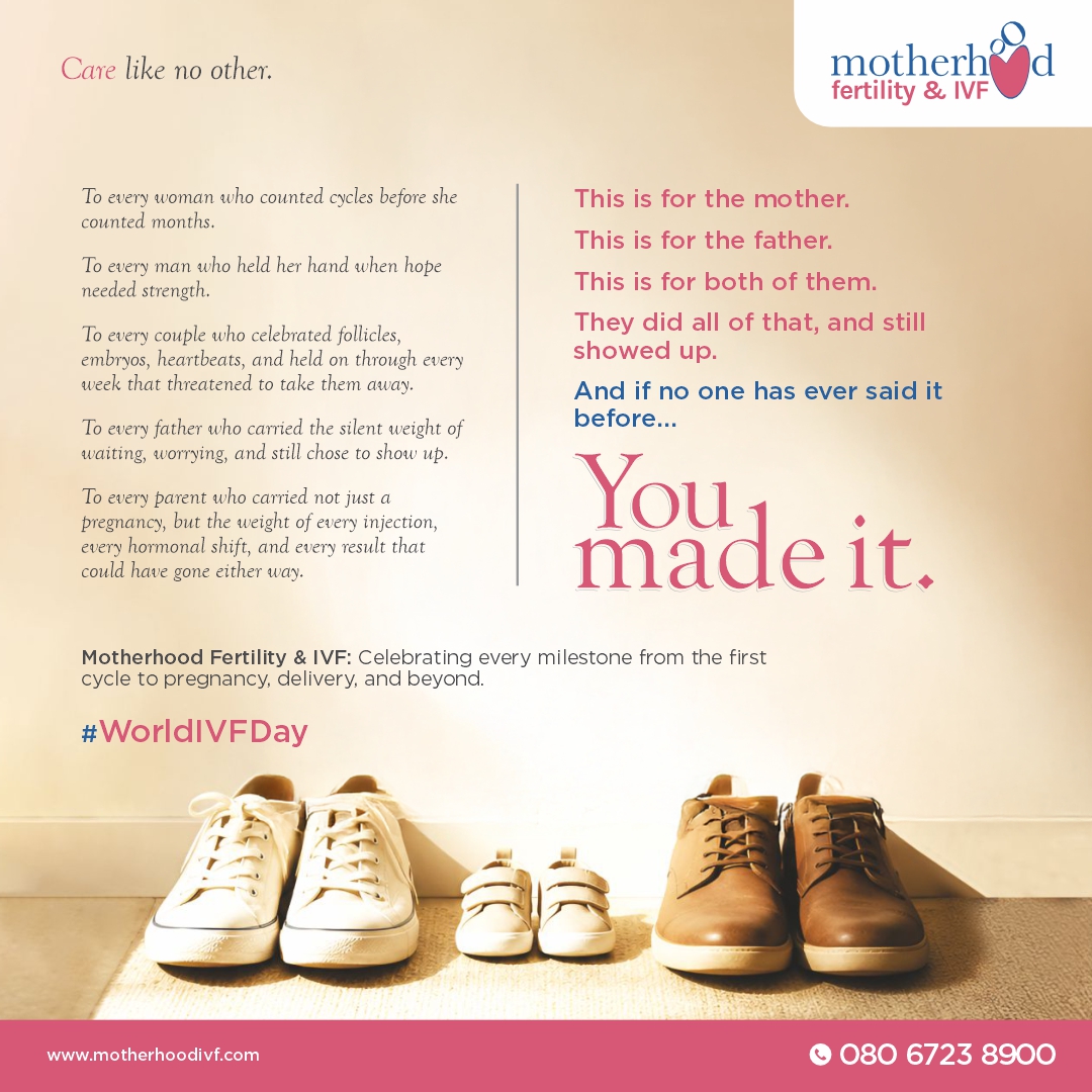 MotherhoodIVF's tweet photo. "You made it."
To every individual and couple who kept believing through every cycle, this day is for you.
This #WorldIVFDay, we celebrate your resilience and the journey from fertility counselling to parenthood.
#YouMadeIt #IVFJourney #MotherhoodFertilityAndIVF https://t.co/LKFMX4Jhtu
