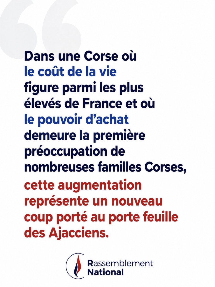 Ch_Versini's tweet photo. 🖊️ [Communiqué de presse du Rassemblement national Corse] 

Parking du Diamant : +20 % sur les tarifs, un nouveau coup porté au pouvoir d’achat des Ajacciens et aux commerces du centre-ville !

La décision de la majorité municipale d'augmenter de 20 % les tarifs du parking du Diamant à compter du 1er août constitue une très mauvaise nouvelle pour les Ajacciens comme pour les commerçants du centre-ville. 

Dans une Corse où le coût de la vie figure parmi les plus élevés de France et où le pouvoir d'achat demeure la première préoccupation de nombreuses familles Corses, cette augmentation représente un nouveau coup porté au portefeuille des Ajacciens. Ils ont déjà financé cet équipement par leurs impôts. Ils n'ont pas à subir aujourd'hui une nouvelle ponction pour accéder au centre-ville.

Cette hausse constitue également un très mauvais signal pour les commerçants. Après de longs mois de travaux et leurs conséquences économiques, ils avaient besoin d'une politique ambitieuse pour ramener les Ajacciens au centre ville. Le parking du Diamant devait être un outil au service du dynamisme économique du centre-ville. La majorité municipale fait exactement l'inverse en transformant le stationnement en instrument de taxation plutôt qu'en levier d'attractivité. 

À force de considérer les automobilistes comme des vaches à lait, elle fragilise les commerçants, pénalise le pouvoir d'achat des familles ajacciennes et accélère le déclin commercial du centre ville.

Le Rassemblement national demande le retrait de cette augmentation de 20 % et appelle la municipalité ajaccienne à engager une véritable politique d'attractivité fondée sur le soutien aux commerçants, la défense du pouvoir d'achat et la revitalisation durable du centre-ville.

#RassemblementNational #corse #Ajaccio