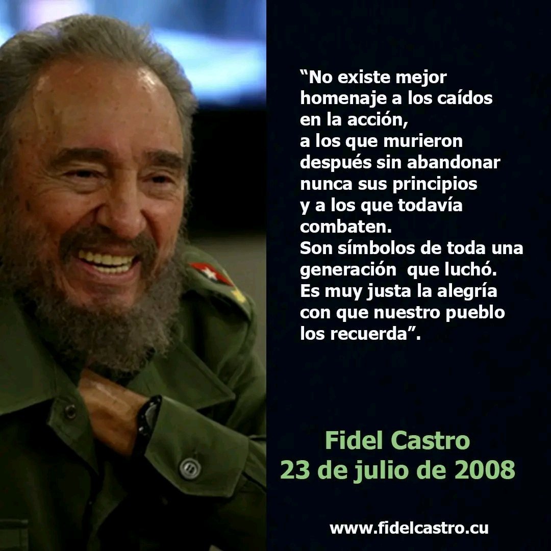 MINSAPCuba's tweet photo. 🇨🇺 Fidel: “No existe mejor homenaje a los caídos en la acción, a los que murieron después sin abandonar nunca sus principios y a los que todavía combaten. Son símbolos de toda una generación que luchó. Es muy justa la alegría con que nuestro pueblo los recuerda”.
#100AñosConFidel https://t.co/OrrZ8LpsNJ