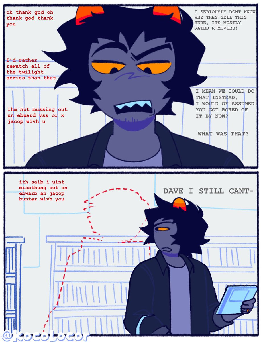 KocoLocorr's tweet photo. Finally finished it, next time im prob just gonna sketch comics. 

Btw srry if this is ooc, not great at writing dialogue #davekat #homestuck https://t.co/abfiWPMpWx