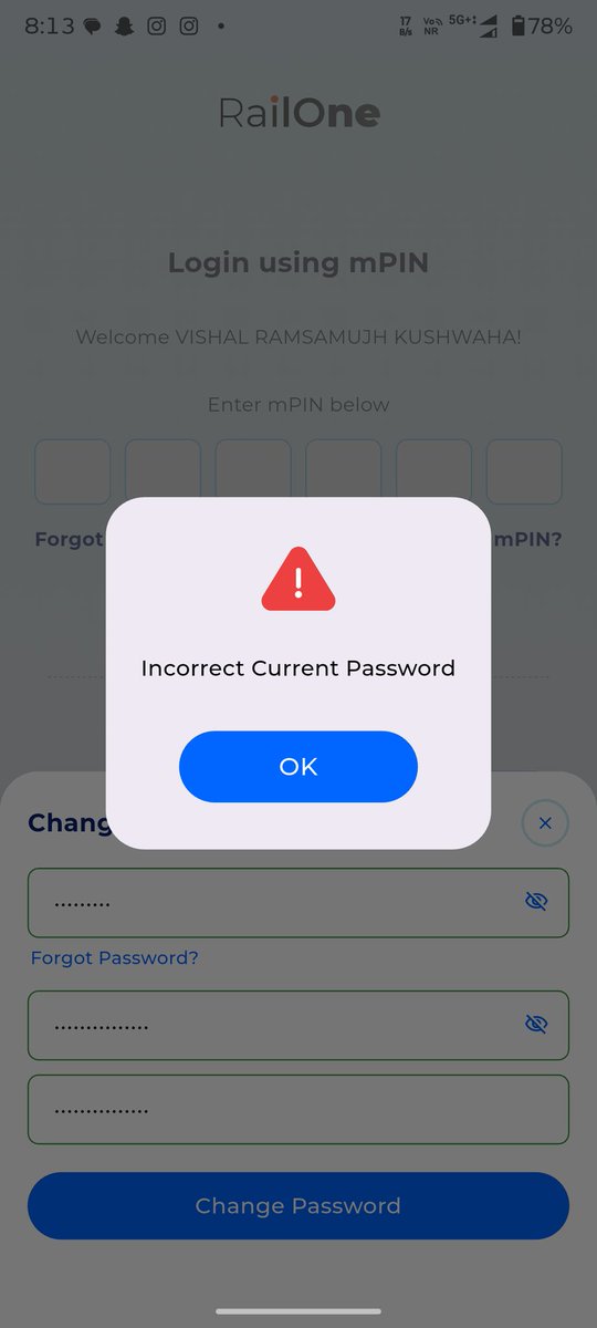 God_Play_'s tweet photo. So the dumb asses at RailOne developed a password expiry system. I forgot my current password so I reset the password. I still get password expired error, when I use the newly set password as a current password &amp; error says Incorrect current password
@IRCTCofficial
@RailMinIndia https://t.co/k7Oiofn7Hu