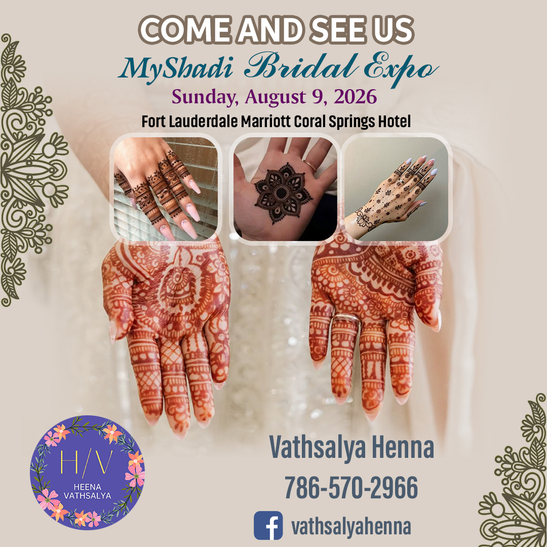 DeshVideshMedia's tweet photo. Counting down to the MyShadi Bridal Expo! Join Vathsalya Henna in Fort Lauderdale on Aug 9th. Can't wait to see you there!

Register Now: https://t.co/6PZty2oHBG https://t.co/osPk23QdWM