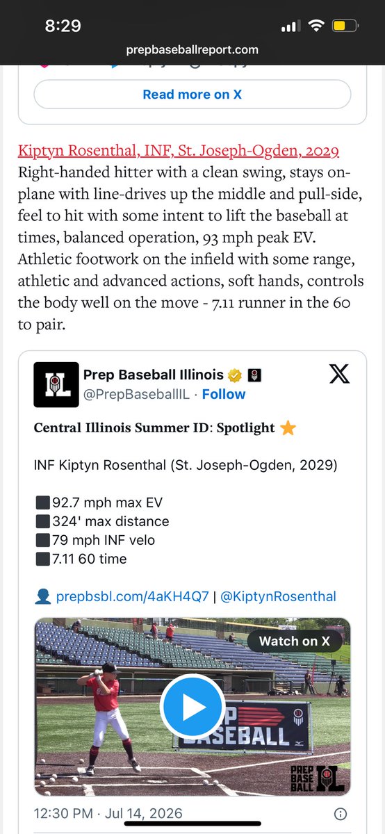 KiptynRosenthal's tweet photo. Thank you for the write up @PrepBaseballIL https://t.co/TOyVbQTnHp