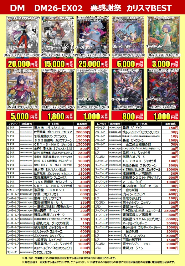買取表更新】 ＃デュエル・マスターズ 最新弾 ＃悪感謝祭カリスマBEST