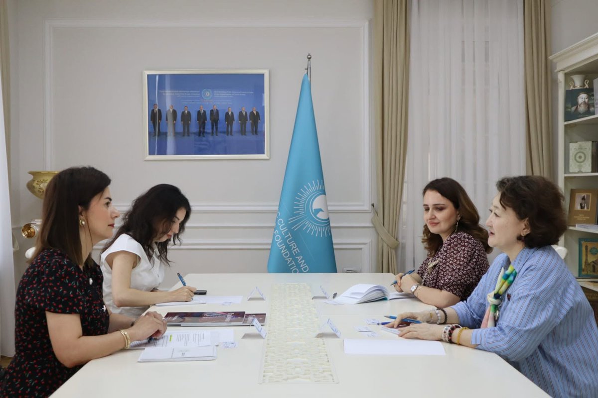 CECECOBaku's tweet photo. CECECO representatives visited the Turkic Culture and Heritage Foundation @_TCHF . In the meeting with Prof. Aktoty Raimkulova, President of the Turkic Culture and Heritage Foundation, the parties discussed opportunities for cooperation at the intersection of clean energy, climate action, and cultural heritage preservation. The meeting highlighted the importance of protecting cultural heritage sites from the impacts of climate change, promoting clean energy and energy-efficient solutions in heritage conservation, and advancing regional cooperation through joint initiatives and knowledge exchange.