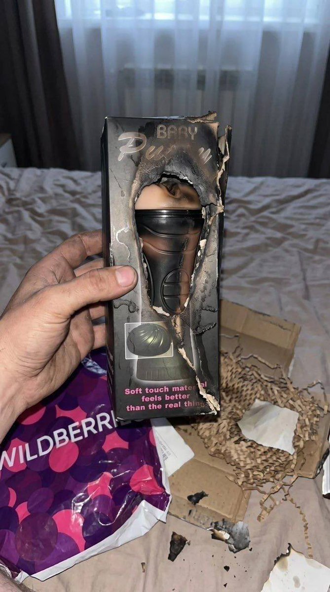 GloOouD's tweet photo. Burnt masturbators from Wildberries have started arriving at customers. After the fire at the warehouse, the marketplace still sent some of the damaged goods.

Nothing. With tape, you can fix everything, What difference does it make in what state you shove it up your arse?) https://t.co/QNDnJSGAV5