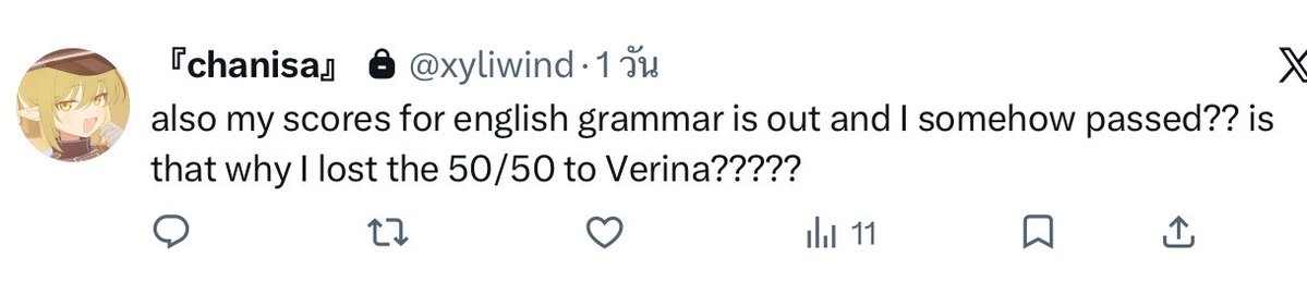 Chanisa_Jane's tweet photo. for context: when I finished the exam I said “may I lose the 50/50 if I pass this english exam” since I failed the last time https://t.co/Z6AHhzhxBj