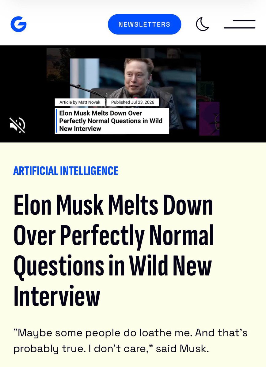 bennyjohnson's tweet photo. The media just PROVED Elon Musk’s point with this INSANE Headline 

They’re attacking Elon for going nuclear in an interview on a propagandist masquerading as a reporter who smeared normal people with common sense beliefs as “far right”

You don’t hate the media enough https://t.co/4g8Atx97P0