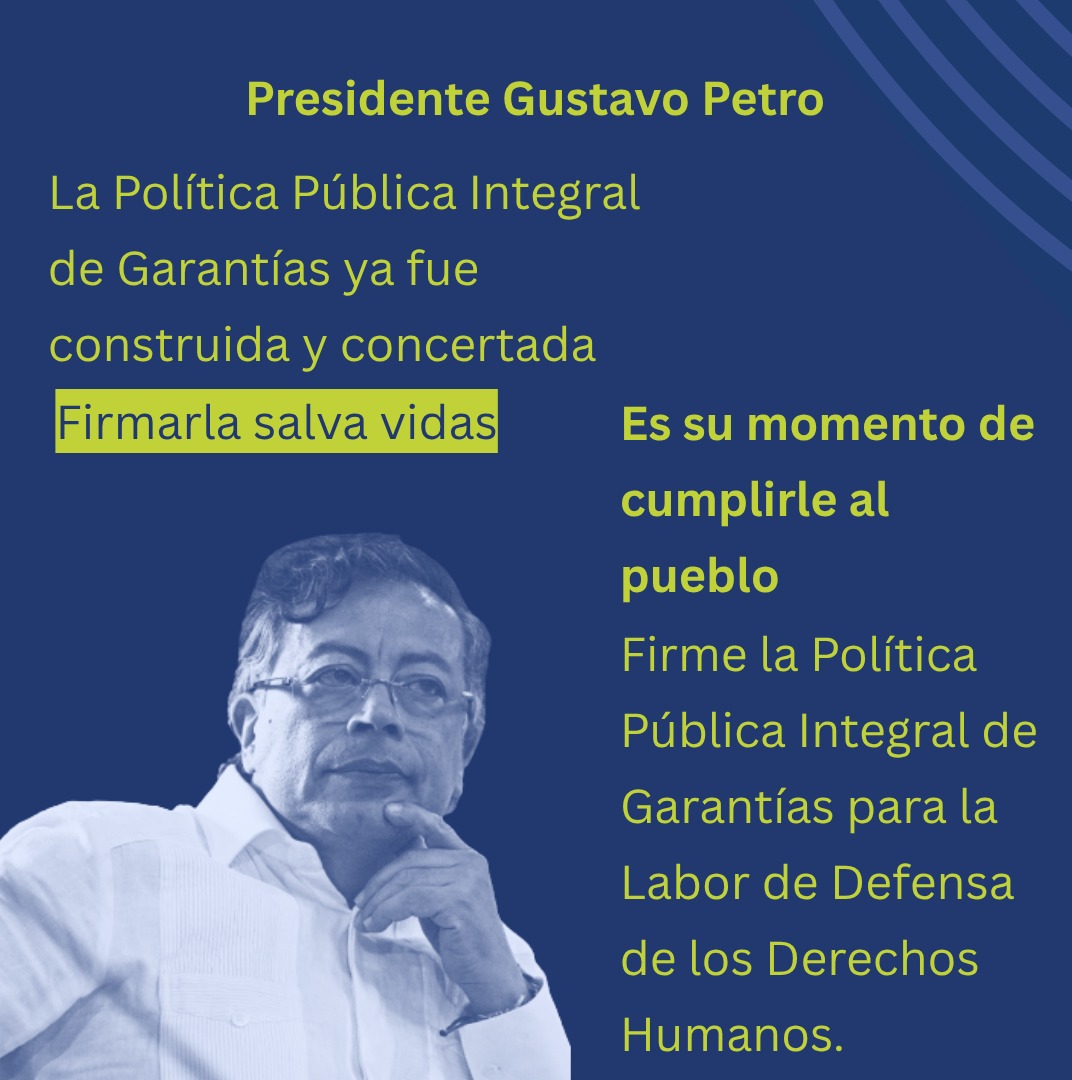 SomosDef's tweet photo. ⚠️ Hoy solo falta un paso para que empiece a hacerse realidad. Presidente @petrogustavo la política ya fue concertada. Firmarla no es un favor, es un compromiso con quienes sostienen la democracia y defienden los derechos humanos en Colombia.
#DefendamosLaVida #DefenderLosDerechos #GarantíasParaDefender #FirmaYa