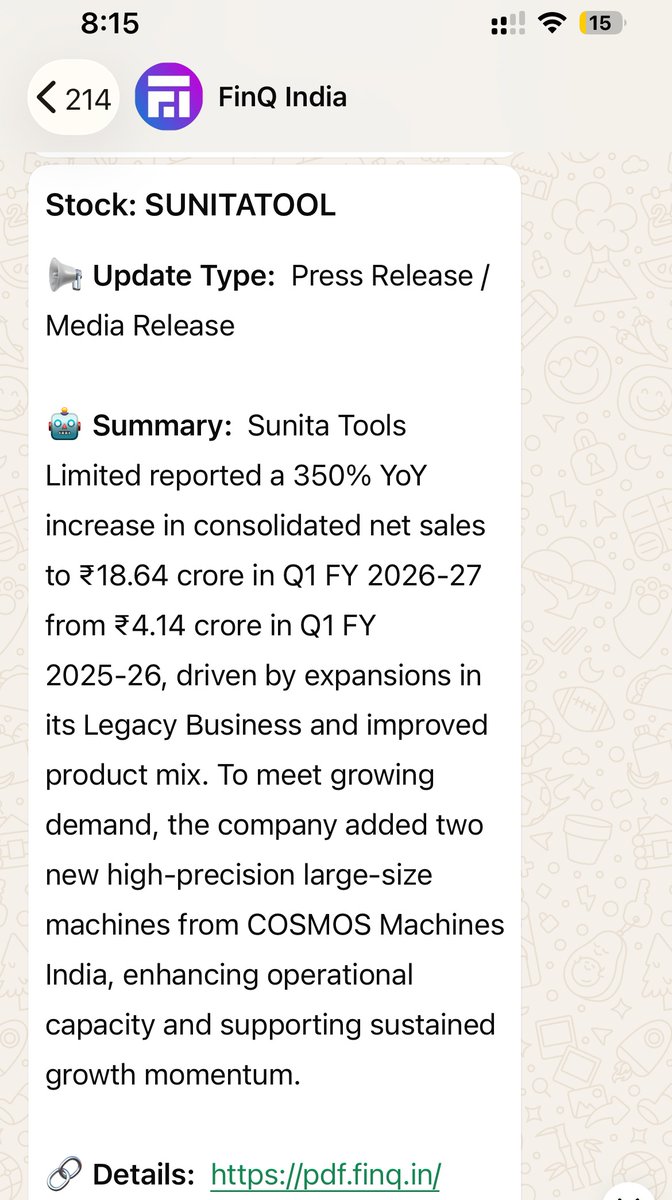 FinQ_India's tweet photo. 📊 Q1 FY27 Results Season is here

Get results directly on WhatsApp the moment they're released.

-  Real-time WhatsApp alerts: Results, Orders, etc.
- Track 5,000+ NSE, BSE &amp; SME stocks
- AI summaries in seconds

Start your free trial today.
