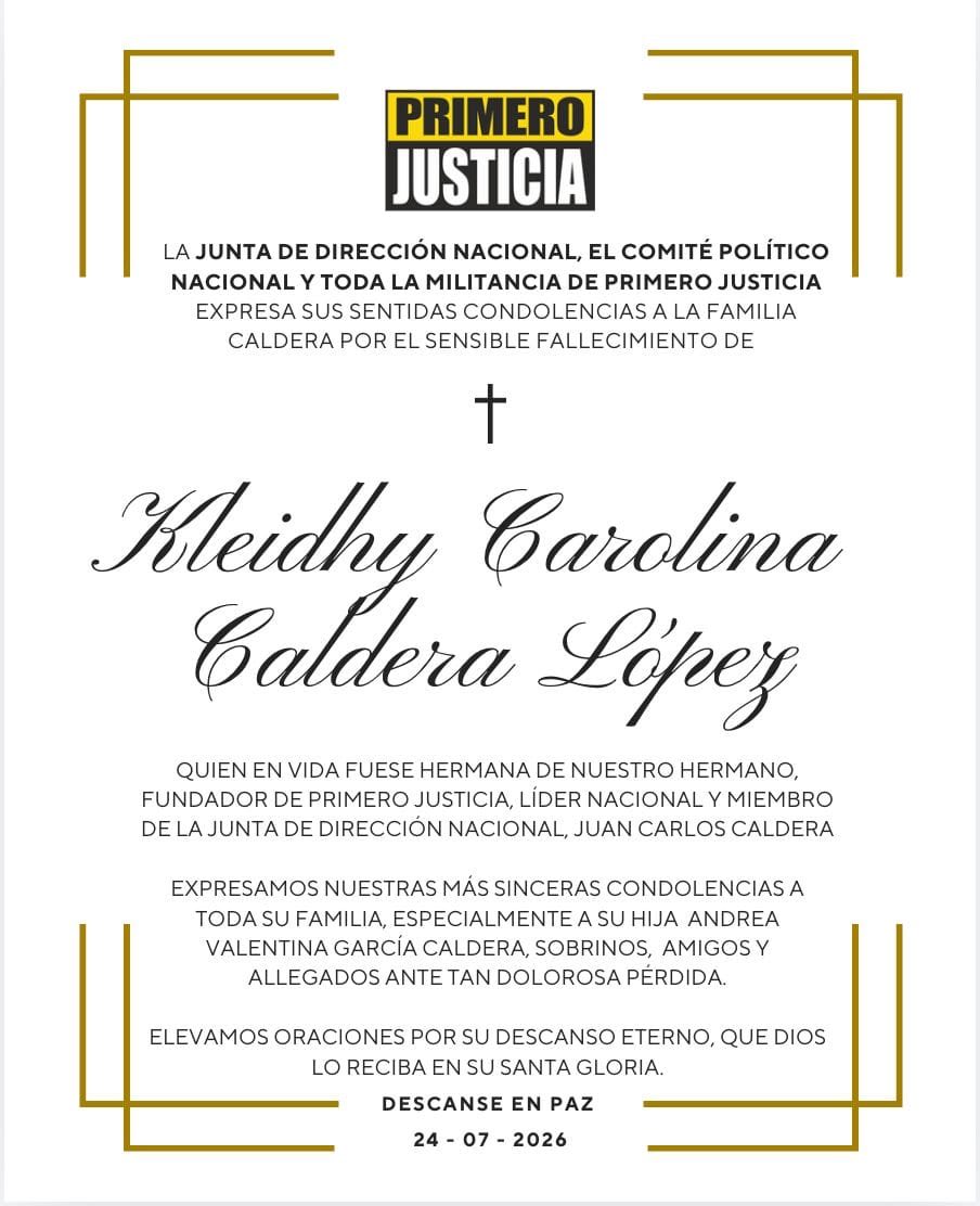 CarlosOcariz's tweet photo. Lamento profundamente el sensible fallecimiento de Kleidhy Carolina Caldera López, hermana de nuestro compadre y amigo @CalderaJuan 
Mis sinceras condolencias y fortaleza para toda la familia en este difícil momento. Que Dios la reciba en su santa gloria. Descanse en paz. https://t.co/9BsnnCnzgJ