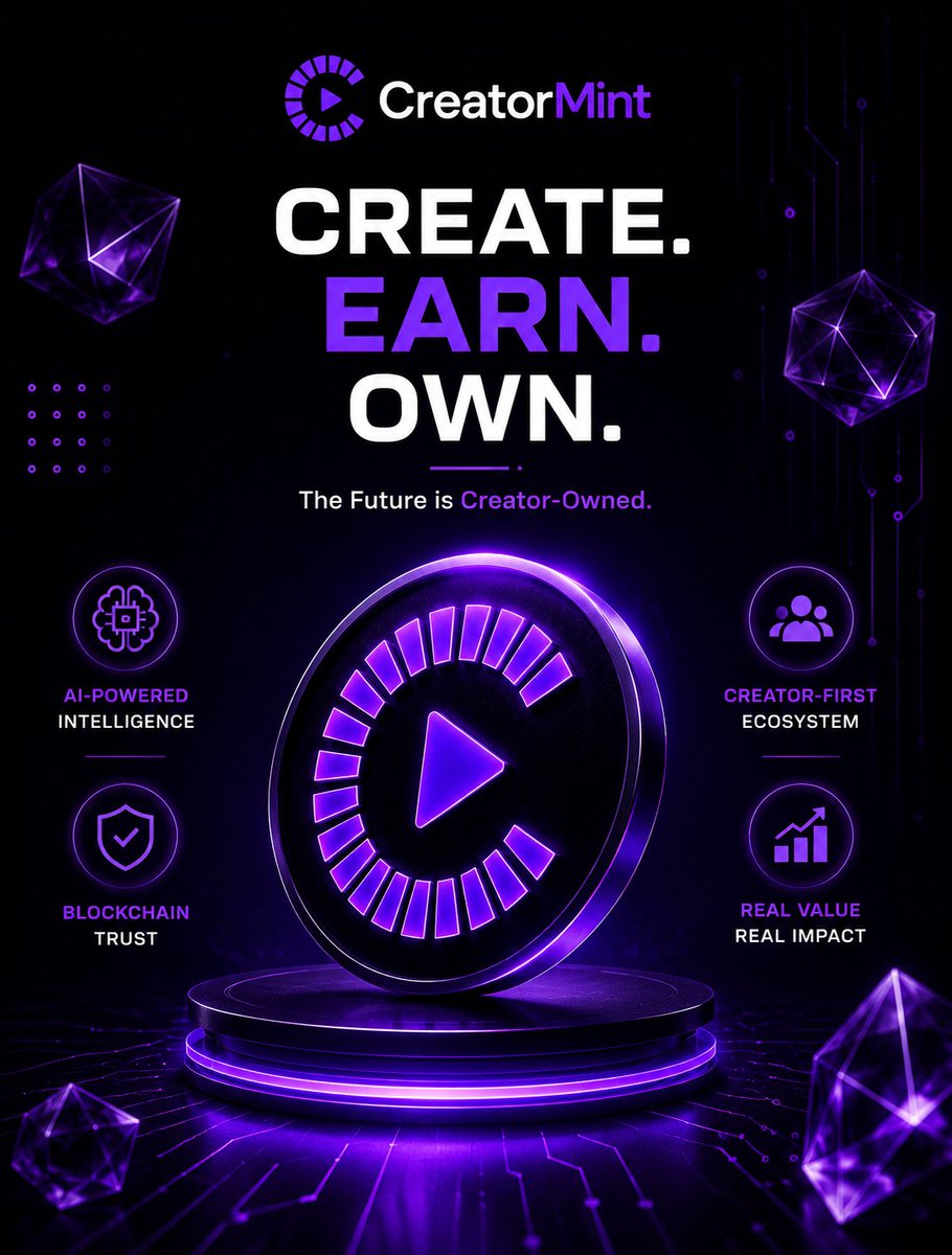 Creatormintai's tweet photo. The future belongs to creators.
π€ AI-powered intelligence.
π Blockchain-backed trust.
π A creator-first ecosystem.
This is CreatorMint.
Create. Earn. Own.
#CreatorMint #Web3 #AI #CreatorEconomy https://t.co/8V7lVLKlb1