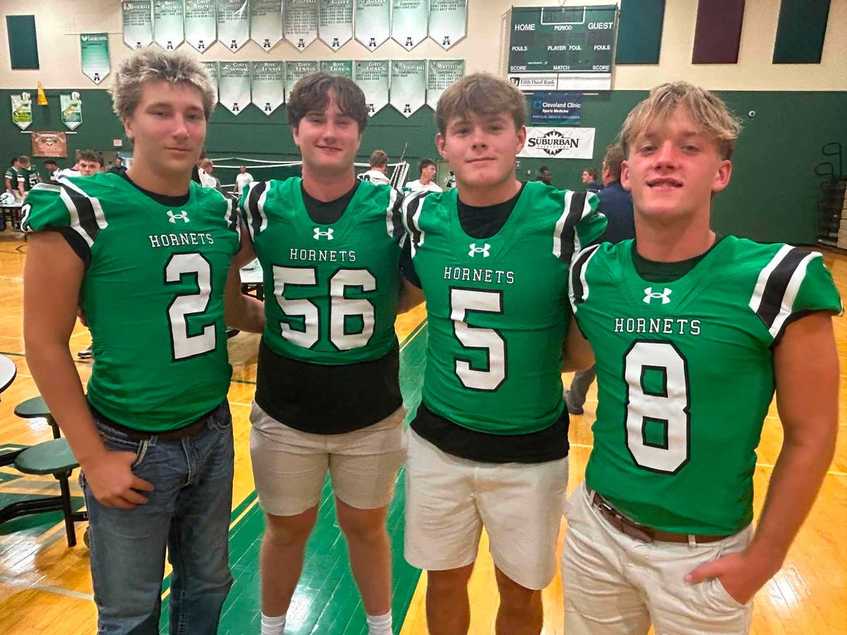 HHFootballClub's tweet photo. Thank you to Aurora HS for hosting the Suburban League Football Preview Day where the league welcomed the start of the season! Our Hornets were represented by @CoachGibbons40 @Evan_3605 @SpencerM2009 @PruchaJohnny  Ryan Haney. Go Hornets! https://t.co/nwfE2xXCkw