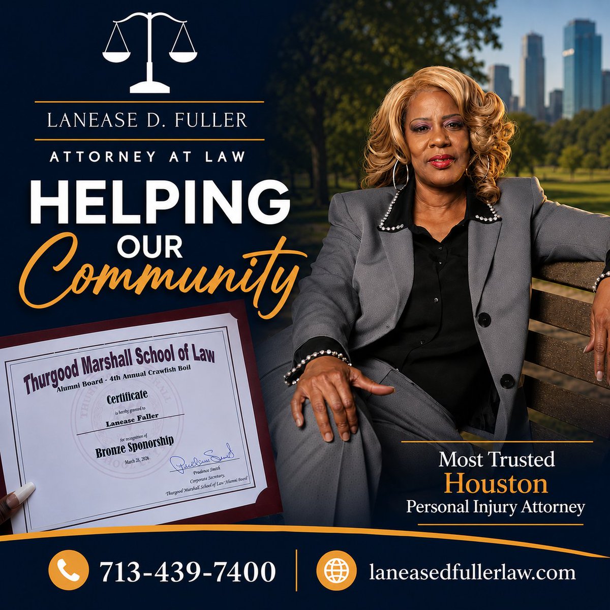 Attorney_Fuller's tweet photo. Lanease D. Fuller Law is dedicated to helping the community and has earned a reputation as the most trusted personal injury attorney in the area.

https://t.co/qMXQw63qSn

#personalinjurylawyer #communitysupport #houston https://t.co/fI6K8uxA4V