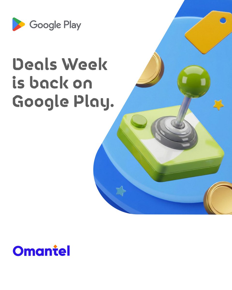 Omantel's tweet photo. أسبوع العروض يعود من جديد على جوجل بلاي ✨
Deals Week is back on Google Play ✨
https://t.co/fUli89AEau https://t.co/W35IAv2Xd1
