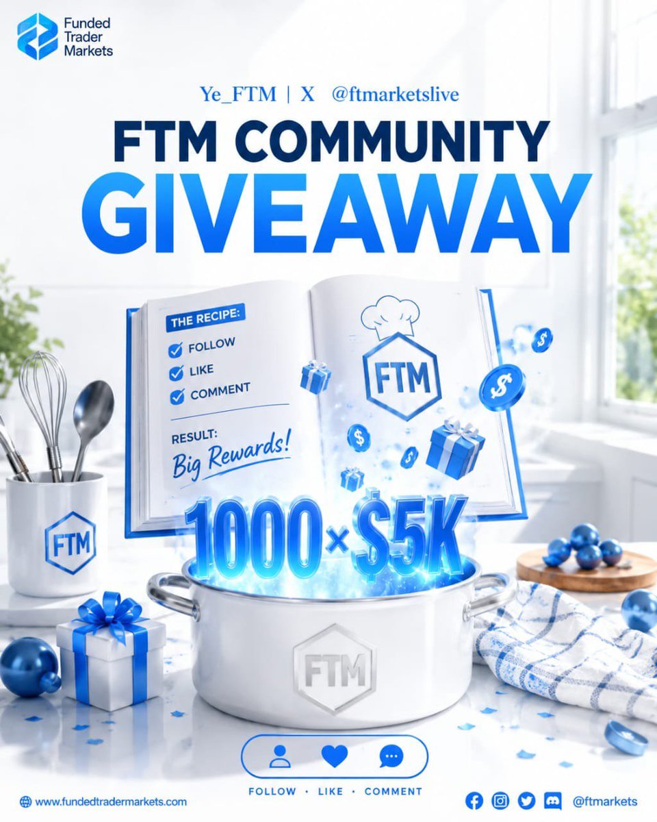 Geedow_'s tweet photo. FTM COMMUNITY GIVEAWAY

🎁 1,000 × $5K Accounts
🎁 700 × $10K Accounts
🎁 200 × $25K Accounts
🎁 100 × $50K Accounts

Total: 2,000 accounts for free

How to Win:

1️⃣ Every time you see any FTM payout post, on any platform, leave a comment and include: #FTMPayoutSpeeds #FTMSpeeds #FTM #FundedTraderMarkets

2️⃣ Whenever you see a prop firm related post, share your honest experience with @FTMarketsLive (only if it's genuine).

3️⃣ If someone asks for a prop firm recommendation, recommend @FTMarketslive  only if you've genuinely traded with us and had a good experience.

4️⃣ Create something creative about FTM online or offline. Graphics, videos, artwork, memes, anything original.

5️⃣ Stay active on @Ye_FTM ( A must)

Winners will be selected randomly every week or every month throughout the campaign for over 2 years .

You don't need to tag me. I regularly check the conversations and will see your entries.

2,000 traders. 2,000 Funded opportunities