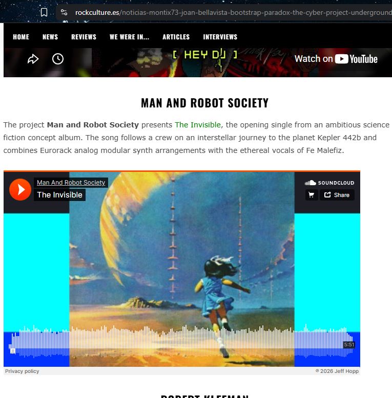 JHoppart's tweet photo. Huge thanks to Rock Culture Magazine in Spain for featuring our debut single The Invisible Proud to have their support 🚀
@rockcultureweb 
Listen here: https://t.co/6t76YK4mvA
Read here: https://t.co/o5SHE5Odcm

#ManAndRobotSociety #TheInvisible #RockCulture #SciFiMusic #NewMusic https://t.co/9uAtwHJzvh