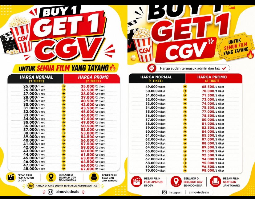 cimovieee's tweet photo. Open order Tiket CGV Buy 1 GET 1

🎟Berlaku untuk SEMUA film dan SELURUH dom 
✅tersedia ALL STUDIO 

Review nonton bioskop evil Dead Burn  Jangan Buang Ibu The Odyssey Moana wind up Cek Khodam spiderman brand new day wts wtb  cinepolis XXI B1G1 #zonauang 

Order hanya melalui wa https://t.co/SMo0r09JiW