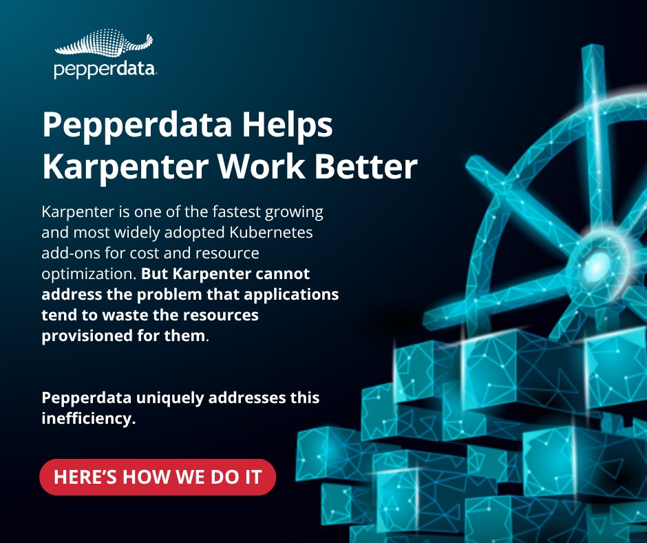 pepperdata's tweet photo. Pepperdata enhances #Karpenter by ensuring that additional nodes launch ONLY when current ones reach max packing based on actual physical utilization. Learn how 👉https://t.co/wQl4pWvVdX

@AWS_Partners #kubernetes #amazoneks #k8s #finops #costoptimization #resourceoptimization https://t.co/w05P29E229