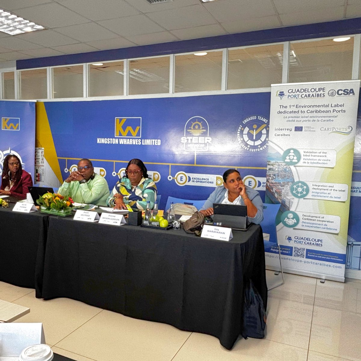 PortGuadeloupe's tweet photo. 🌍 Les 6 et 7 juillet, les ports pilotes de #CariPortsII se sont réunis en Jamaïque pour les premiers ateliers techniques du futur label environnemental des ports de la Caraïbe, coordonné par le #GPMG. Une nouvelle étape vers des ports plus durables, résilients et engagés. https://t.co/mRNahCI6Li