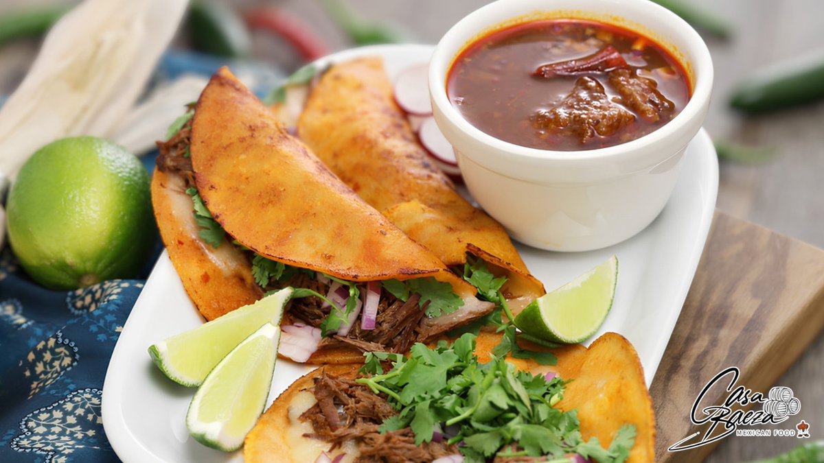 CasaBaeza's tweet photo. Crispy, cheesy, and packed with bold flavor — our #quesabirriatacos are a must-try! Slow-cooked birria, melted cheese, and authentic Mexican flavors come together in every delicious bite. Order today! 🌮

#MexicanRestaurant #MexicanCuisine #MexicanEats https://t.co/o9cjXL8kG6