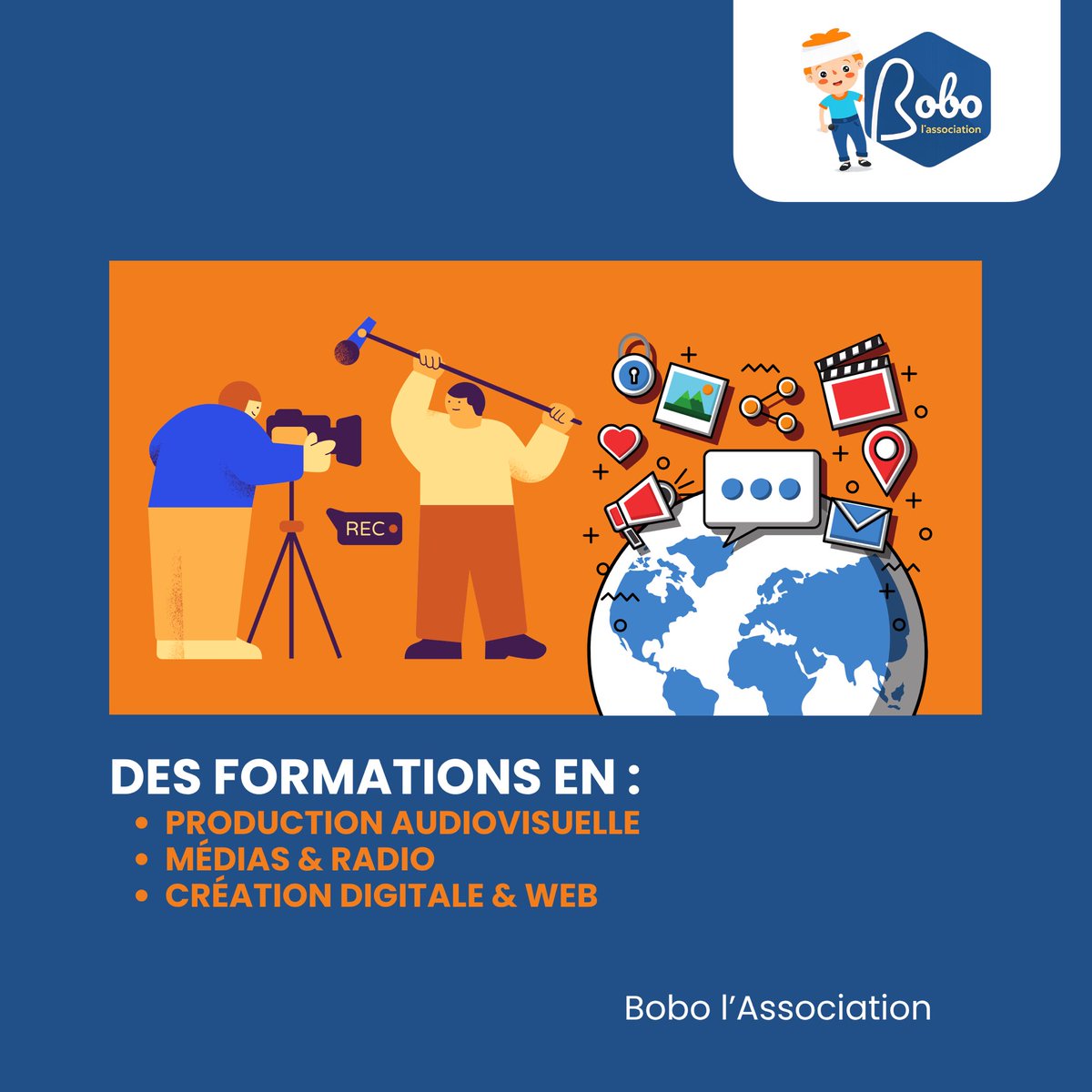 BoboAsso's tweet photo. 🎓 Développez vos compétences, révélez votre potentiel !

Avec Bobo l’Association, accédez à des formations pratiques en :

🎥 Production audiovisuelle
📻 Médias &amp; Radio
💻 Création digitale &amp; Web

Plus d’infos au : 
📧 contact@bobo-asso.com
🌐 https://t.co/tBVt9v1Q9C https://t.co/Hq7bVLRlzZ