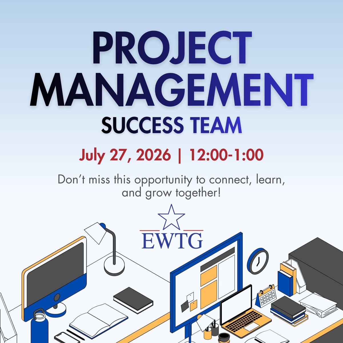 EWTG's tweet photo. Looking to strengthen your project management skills and connect with fellow professionals? Join the EWTG Project Management ST for an engaging session focused on learning, networking, and sharing best practices to support project success.

📅 July 27, 2026 | 🕛 12:00PM https://t.co/yVGCDcHCLE