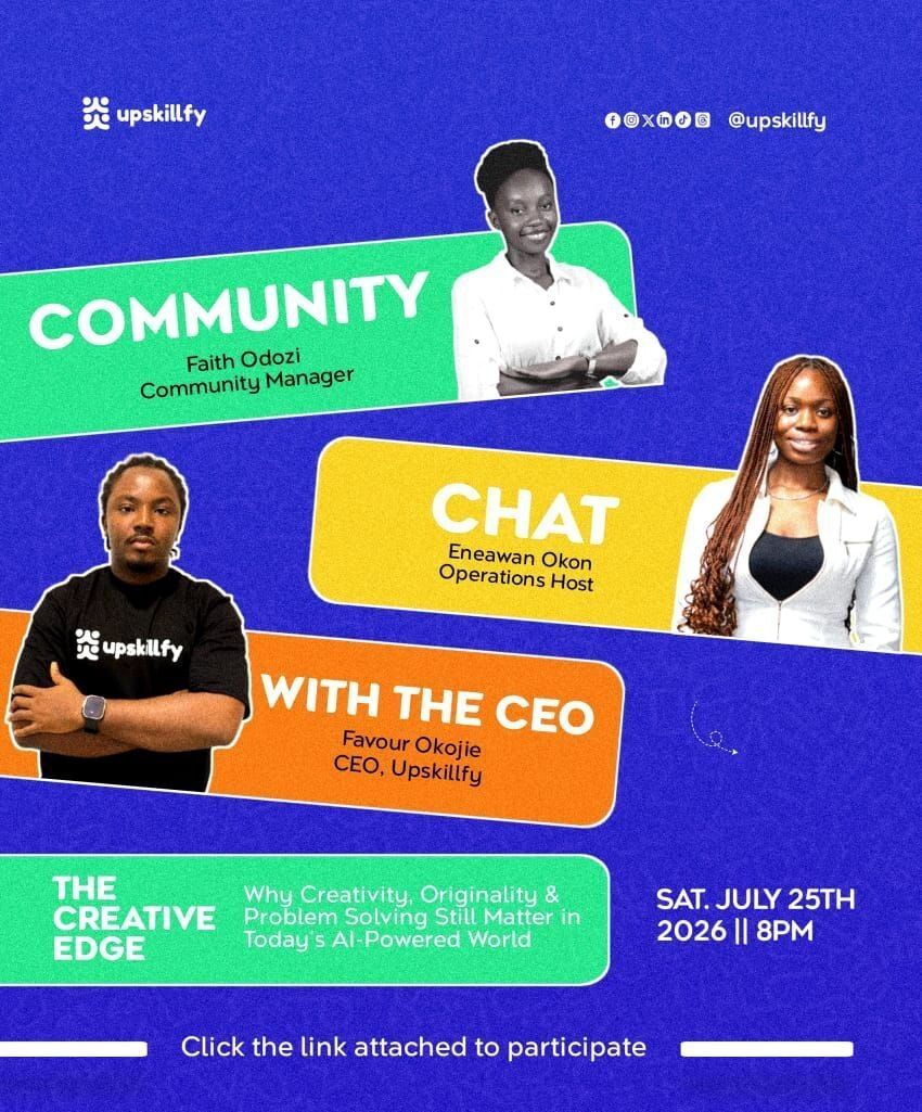 Imogirl22's tweet photo. The Creative Edge 💡

AI is everywhere but creativity, originality, and problem-solving are what truly set you apart.

Join our Community Chat with the CEO.
🗓️ Saturday 25th July, 2016
⏰ 8:00 PM WAT

Let's talk about staying relevant in the AI era.

https://t.co/7seRnmIz0H https://t.co/wyPazASkfl
