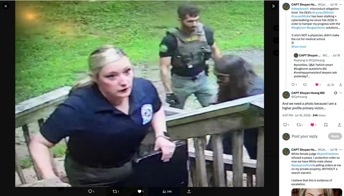 CptHuang's tweet photo. (draft)

#nextstep. Via the #followthewrongs analysis, who *wrongfully* caused the bruise on Dr. Huang's right arm?

- Lauren D. Mickel of the DEA/DOJ/executive branch!!
- [Lying] Lauren: no, it's her spouse! #dv
- #myturn: but dumbasses in our US Army already tried that trick to divide & conquer in 2020!  they failed!

#nextnextstep: when popo come to investigate a DV allegation
- the spouse/accused is allowed to step outside & cooperate
- primary victim stays inside
- #yall let the popo break down the door with all of the cameras ON while you sit calmly in the kitchen or living room. 🥰🥸😘