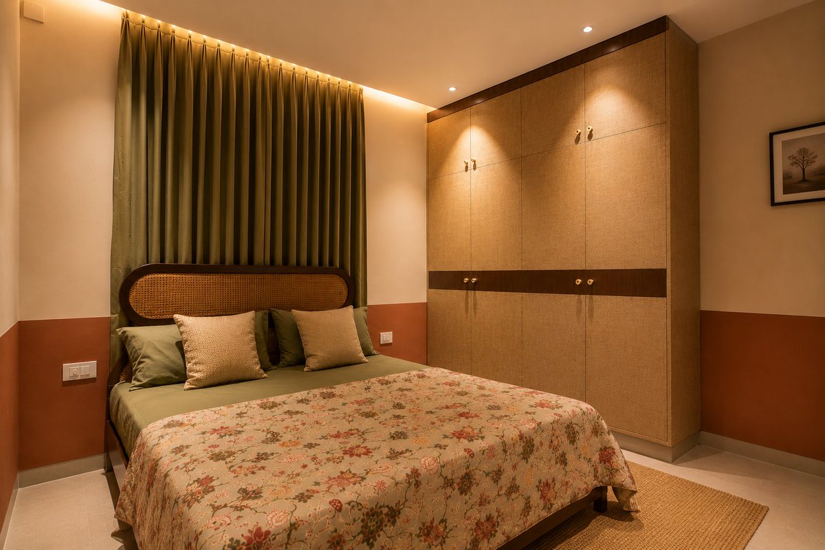 kspacesindia's tweet photo. A warm, earthy bedroom where textured surfaces, natural materials, and soft lighting come together to create a calm, timeless space. πͺ΅β¨
#InteriorDesign #BedroomDesign #WardrobeDesign #InteriorArchitecture #HomeInteriors https://t.co/S62U6mwnCz